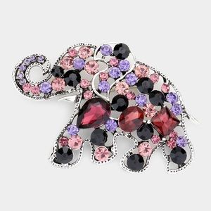 Silver Purple color multi stone elephant pin fashion brooch